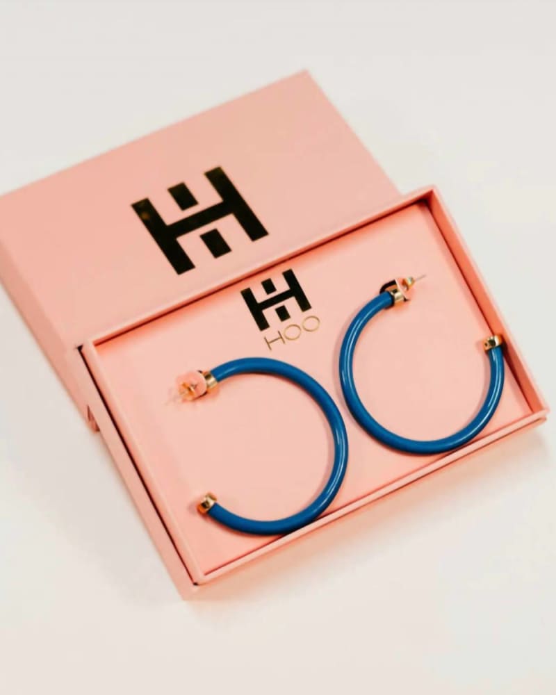 Front of a size O/S Hoop Earrings in True Blue in True Blue by Hoo Hoops. | dia_product_style_image_id:329848